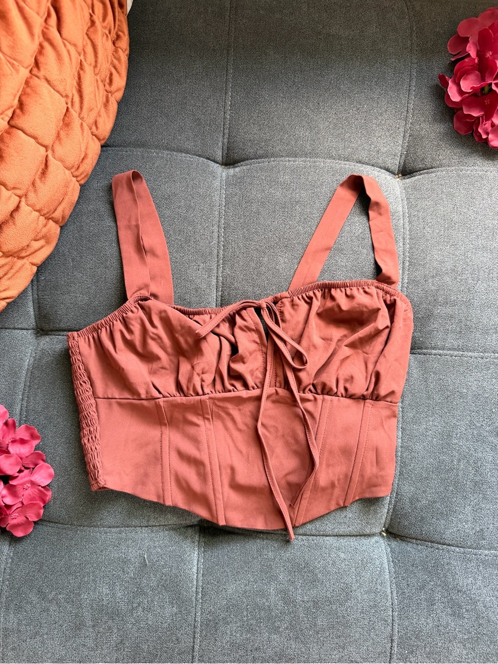 Kendall & Kylie Rust-Brown Corset Crop Top